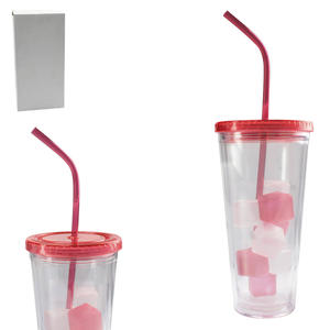 Copo de Acrílico com Canudo e Gelo Artificial 600ml Vermelho MYPA MY11529 MY11529 MYPA